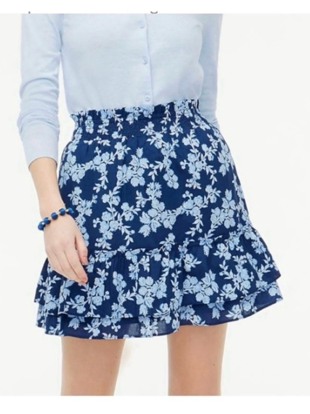 🆕-J. Crew Blue Floral Skirt with Ruffle. Size: Large